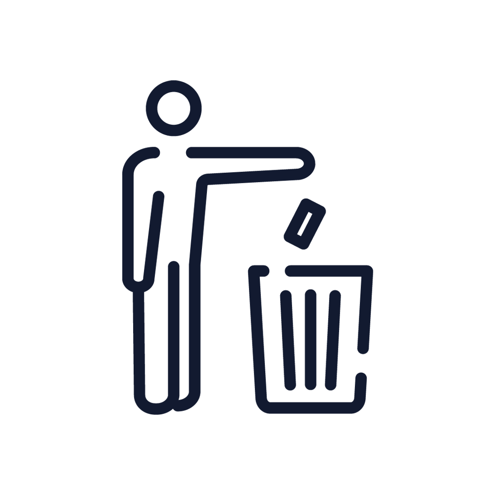Isolated dark blue icon of a person throwing trash into a bin